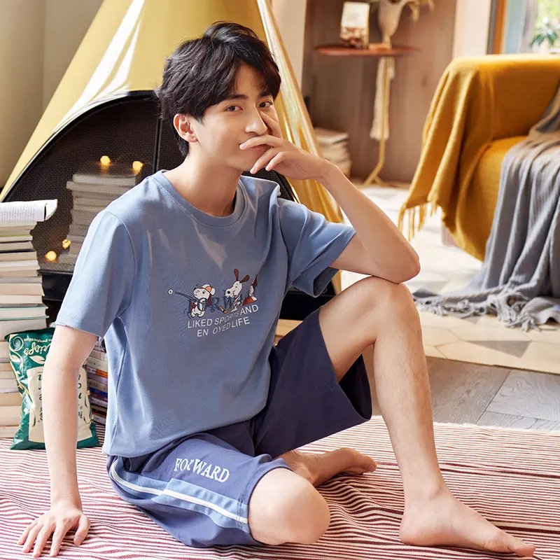 Пара пижам женский летний Чистый хлопок тонкий костюм с коротким рукавом свежий