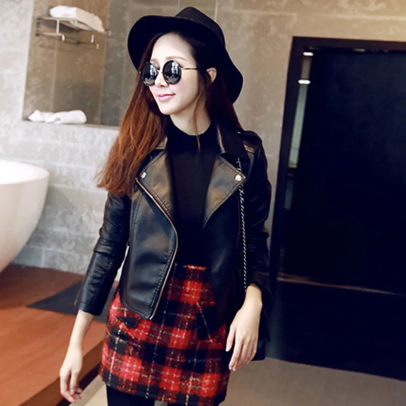 Women PU Leather Jackets Black 2019 Autumn Slim Cool Lady Sweet Female Zipper Faux Femme Outwear Coat Plus Size S-4XL