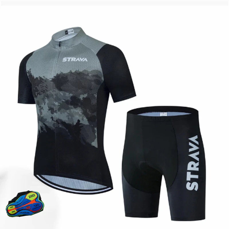 

Quick Dry Bicycle Wear Clothes Mens Short Maillot Culotte Bike 2021 STRAVA Black Cycling Jersey Set MTB Uniform Bike Clothing