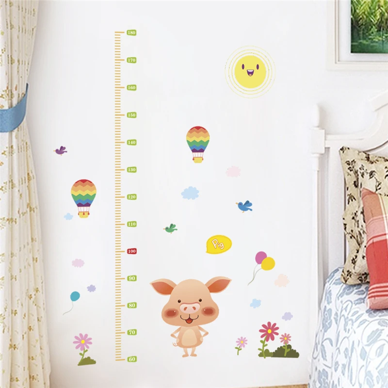 

Cartoon Animal Piggy Balloon Height Measure Wall Stickers for Kids Rooms Home Decor Pvc Growth Chart Wall Decals Diy Kawaii