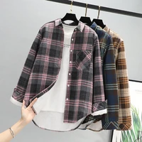 vintage single breasted plaid shirt jacket women 2022 fashion turndown collar long sleeve loose outerwear chic tops x216