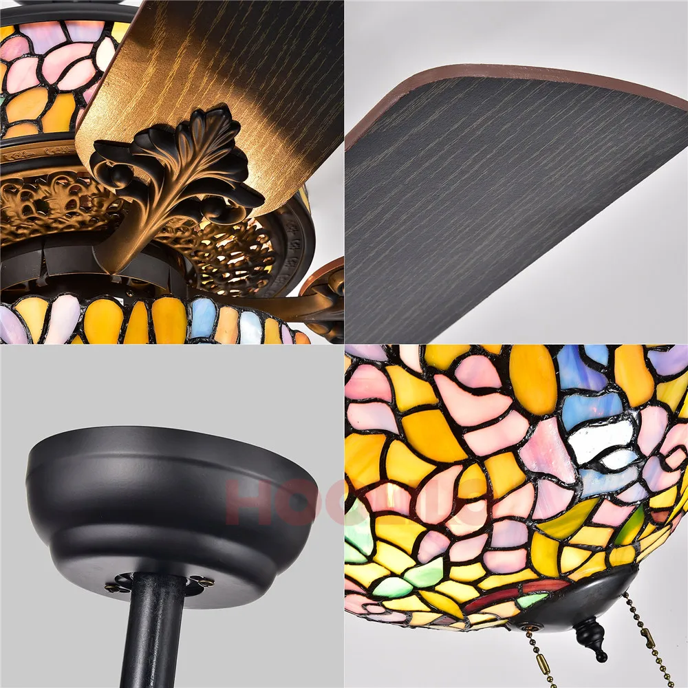 Потолочный вентилятор с дистанционным управлением + светильник Hayfield 5-Blade Tiffany lamp