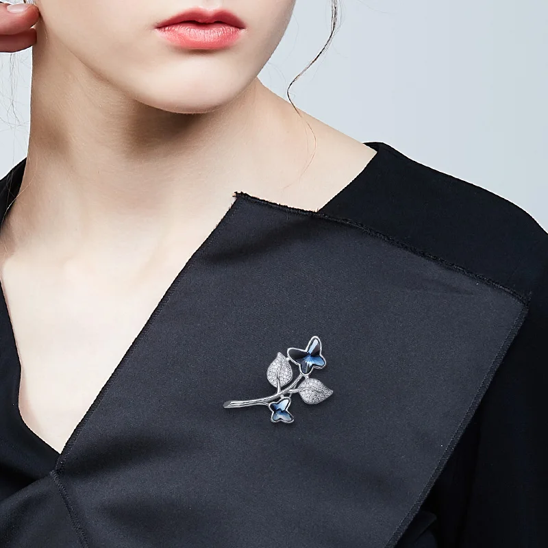 CDE изящная брошь с инкрустированными вручную Цирконом листом бабочкой синим