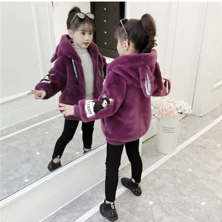 Princess Kids Cartoon Embroidered Woolen Hooded Jacket Coat for Children's Autumn Winter Clothing Outwear