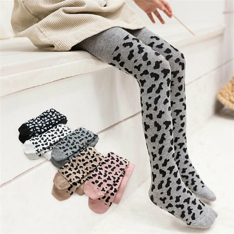 Хлопковые колготки с леопардовым принтом для маленьких девочек теплые леггинсы