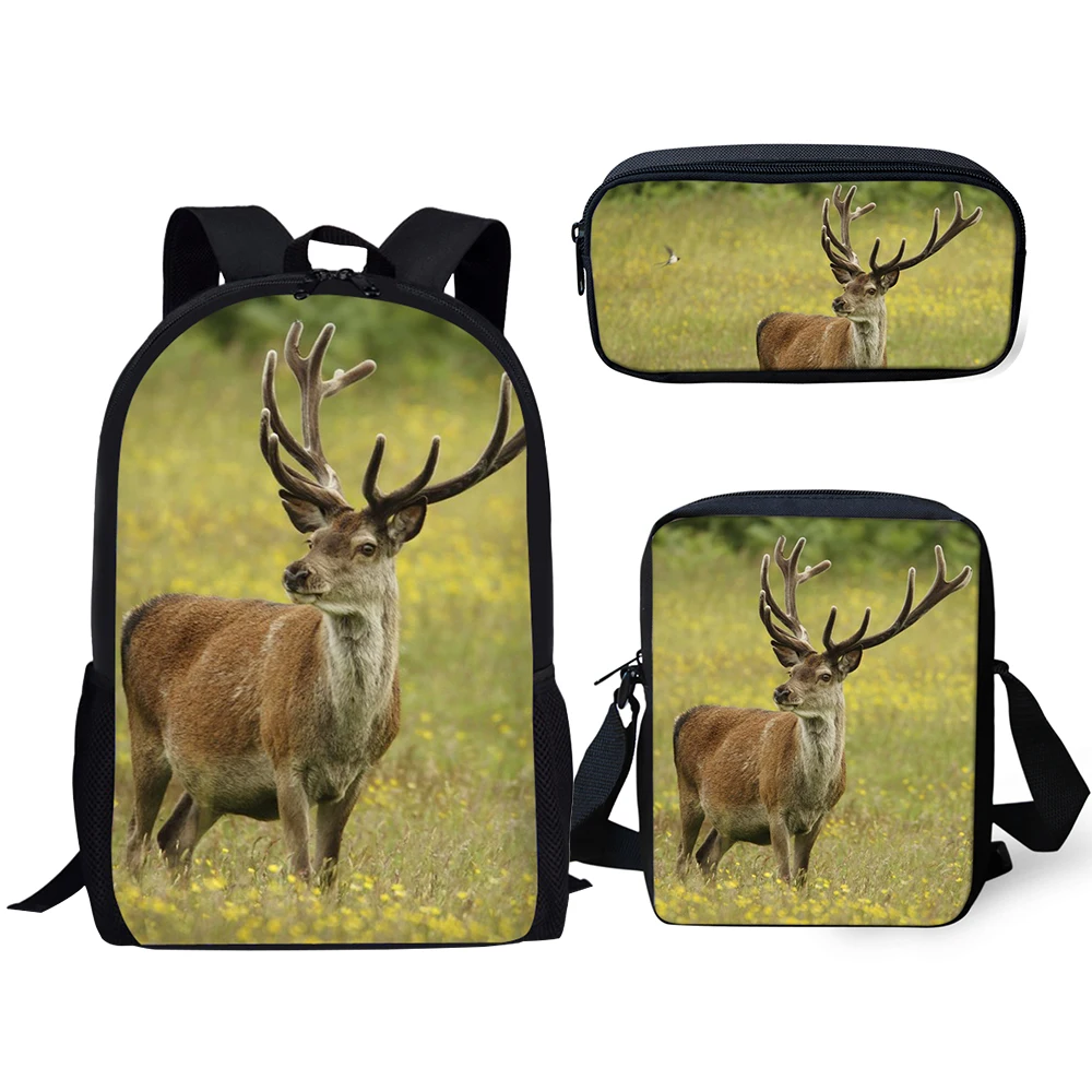 HaoYun Kids 3PCs Set Backpack Flower Deer Pattern School Bags Kawaii Animal Students School Backpack/Flaps Bags/Pen Bags