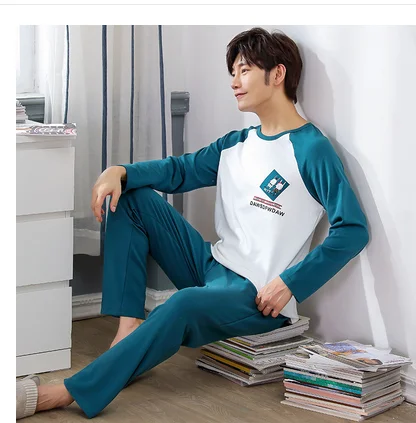 men pajama set Осенне-зимние мужские пижамы с длинными рукавами, хлопковые Пижамные комплекты в полоску с надписями и героями мультфильмов, повседневные мужские пижамы для отдыха и сна, L-XXXL Пижама - Цвет: men pajama set