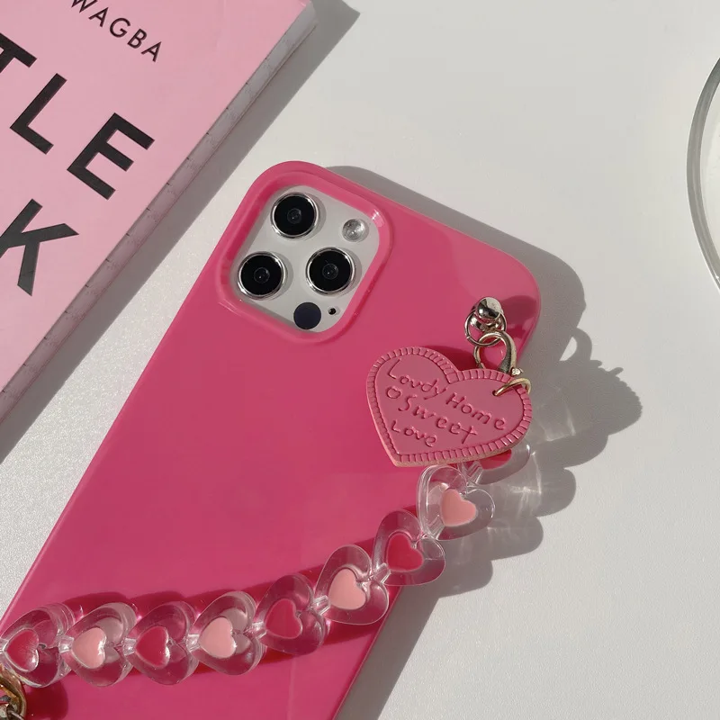

Pink Love Bracelet Phone Case For Iphone 11 12 Mini Pro Max Xs X Xr Plus Se Large Hole Protective Case Shockproof Soft Case