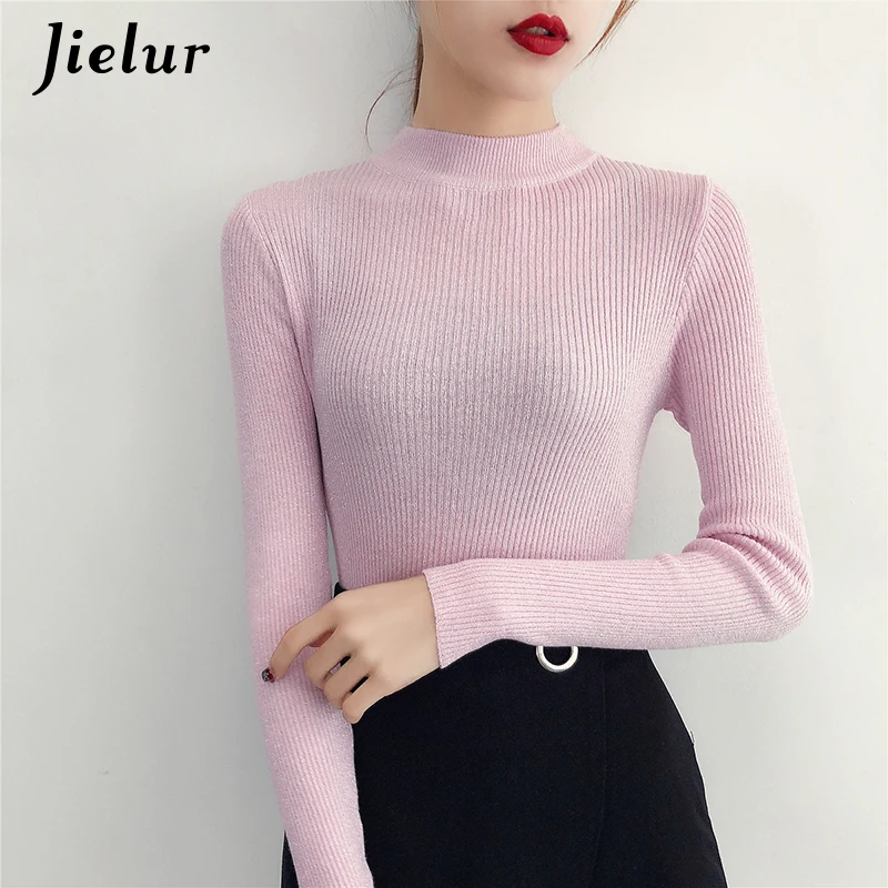 Свитер женский Шелковый с длинным рукавом и воротником-хомутом осень S-XL | Женская