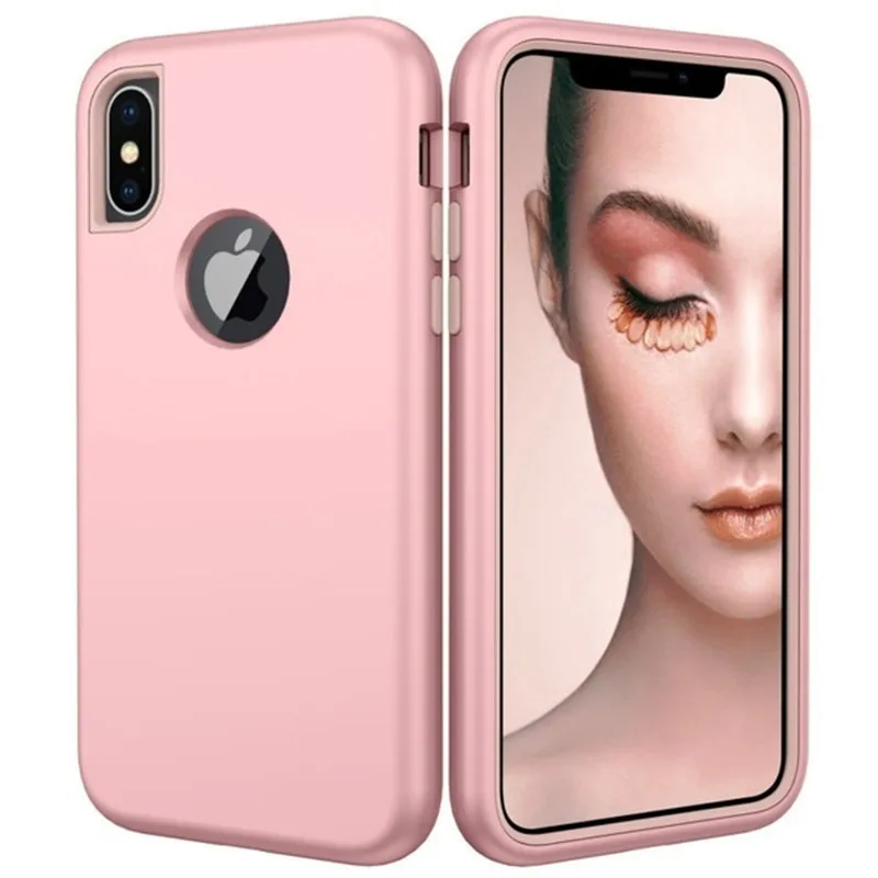 3 in 1 Heavy Duty Armor Shockproof 360 full Protect Case For iPhone X XS MAX XR 8 7 6 6S Plus Hybrid TPU Silicone+ Rubber Case - Цвет: Rose Gold
