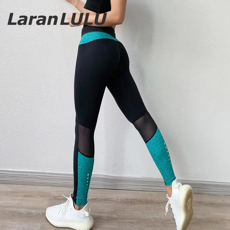 Сетчатые Лоскутные компрессионные штаны для бега женщин бесшовные спортивные