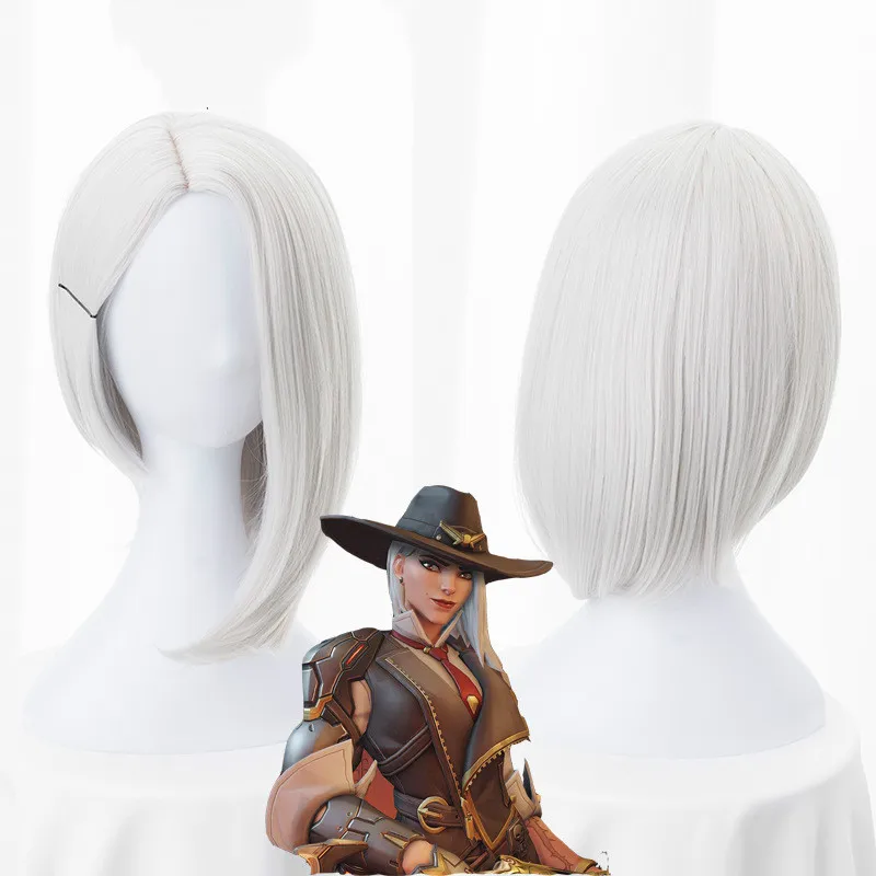 Игры OW Эш серебристо белый термостойкие синтетические волосы Искусственные