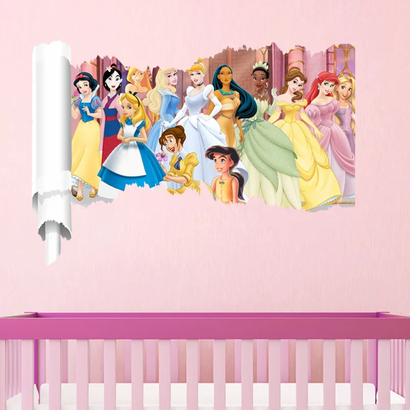 Белоснежка Ариэль Белль золуль аниме Принцесса 3d Наклейка на стену для детской