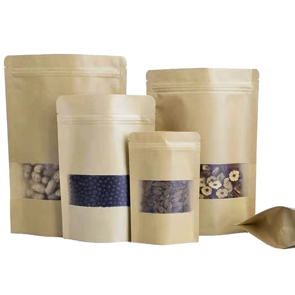 Стоячие мешочки дой Пак 50 шт./лот пакет из крафт бумаги с матовым прозрачным