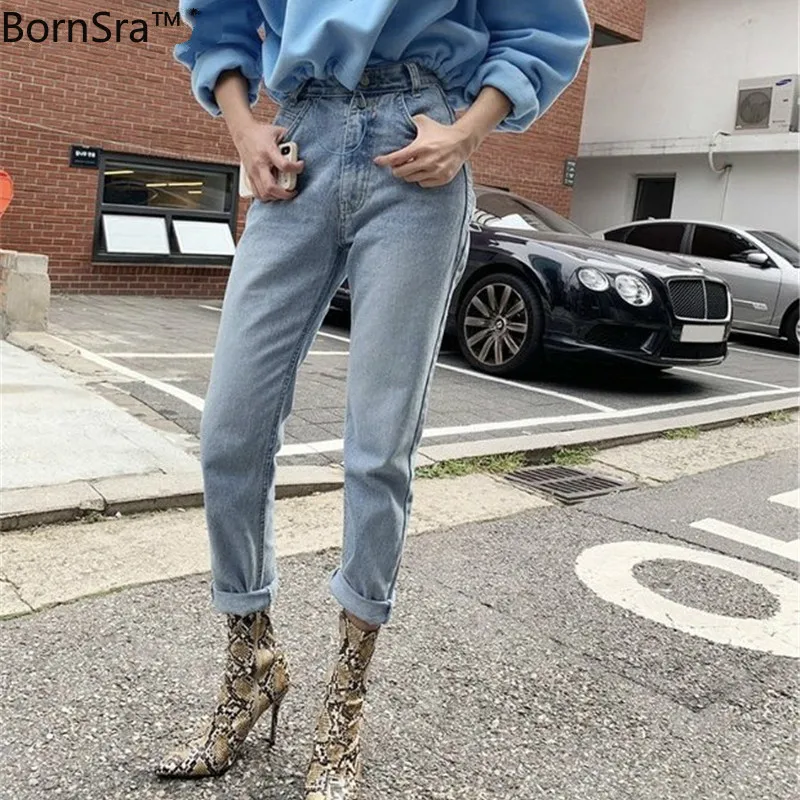 Брюки BornSra женские джинсовые с двойными пуговицами винтажные штаны из денима