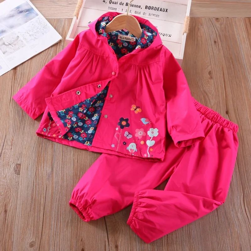

Children's Clothing Suits Girls Fashion Raincoat Rain Pants Suit Waterproof And Windproof Jacket Set 2-piece Long Trousers Set