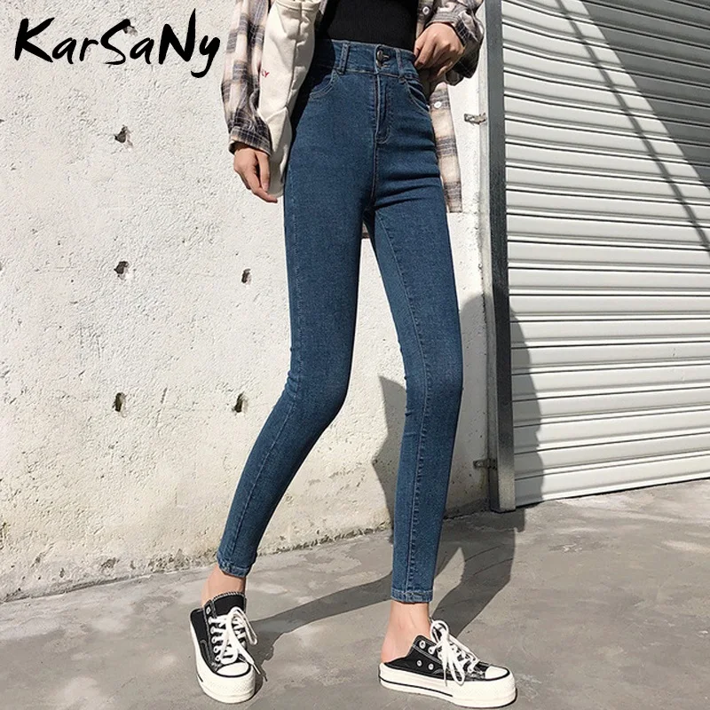 Узкие женские джинсы с высокой талией джинсовые брюки на весну 2020 узкие черные