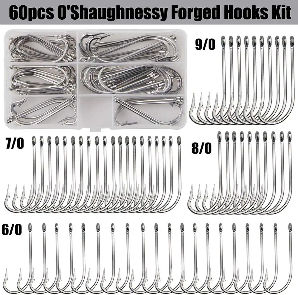 

60pcs/box O'Shaughnessy Forged Hooks Fishooks Stainless Steel Fishing Hooks For Saltwater Freshwater Fishing