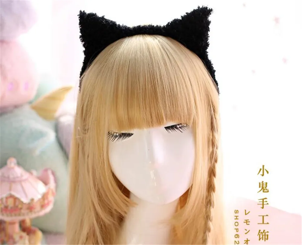 Женская пушистая повязка на голову с бантом и кошачьими ушками|Аксессуары для