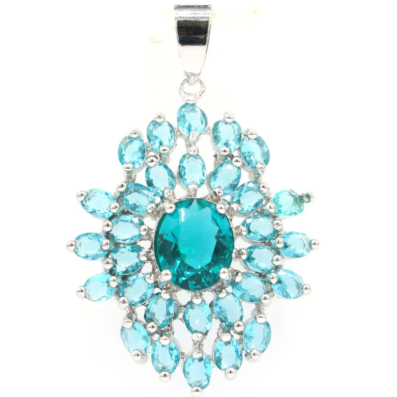 

42x26 мм романтическая насыщенная синяя аквамариновая Свадебная серебряная подвеска для невесты