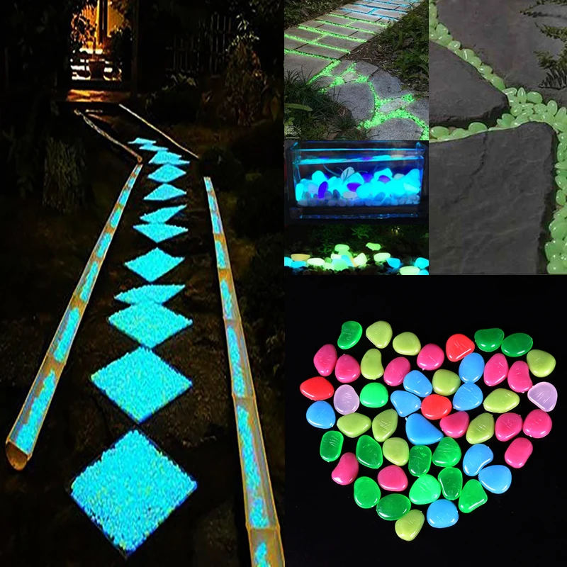 

100pcs Home Garden Decor Luminous Stones Glow Pebbles Fish Tank Pebble Aquarium glowing rocks Christmas decoration Home Supplies