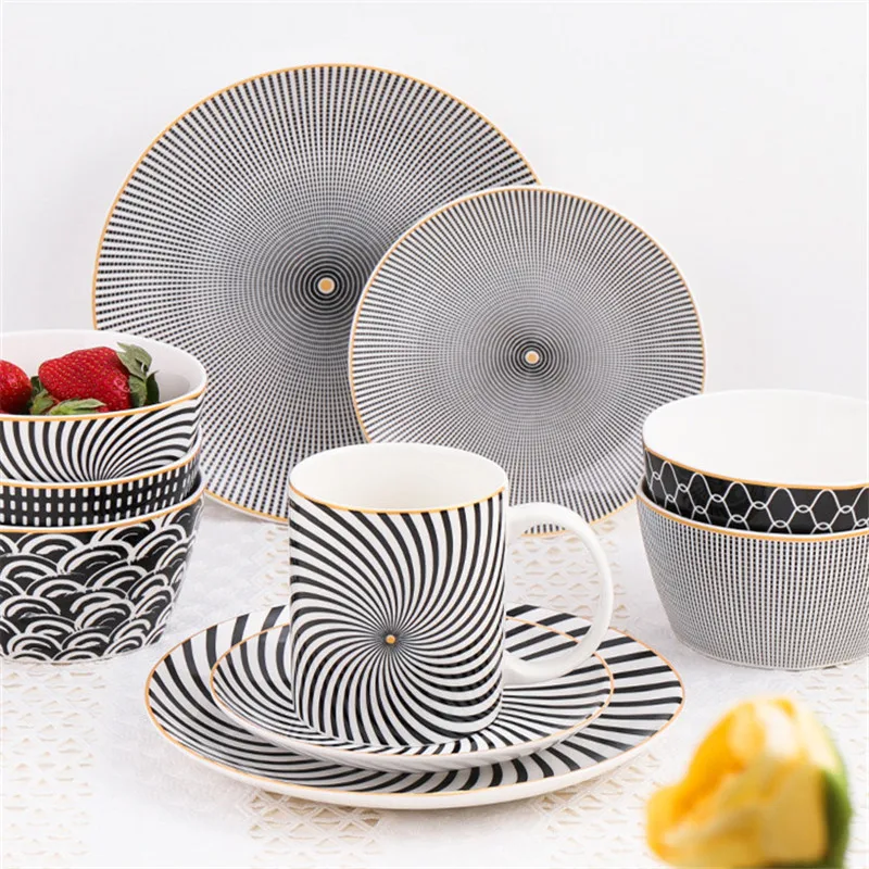 Геометрические узоры керамическая десертная тарелка Европейская лапша салат