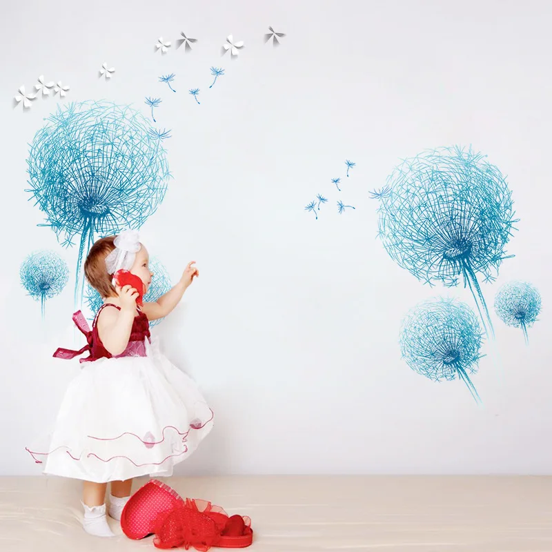 Синие наклейки на стену в виде одуванчика украшение для гостиной спальни