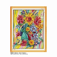 joy sunday cross stitch kit bunny and flowers embroidery patterns printed counted 11ct 14ct stamped thread needlework decoration