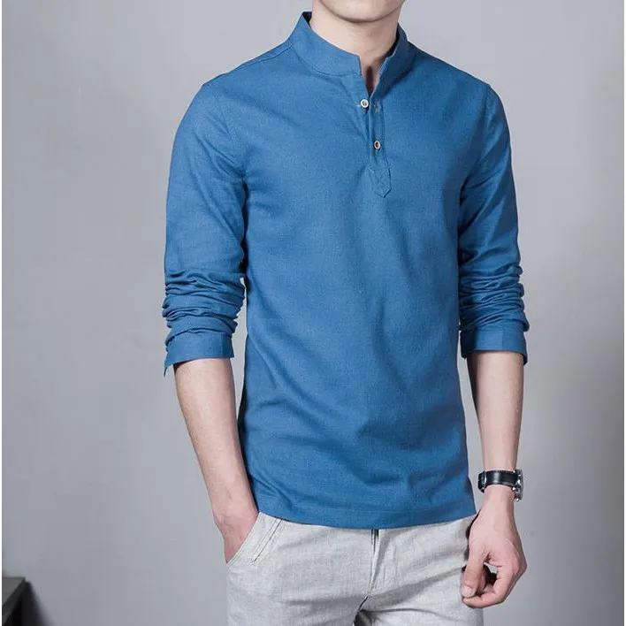 Men's Muslim Long Sleeve shirt Bollywood Stand collar Kurta Raya Lelaki Melayu shirts | Мужская одежда