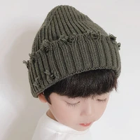 maxsiti u children hole skullies boys and girls fall winter army green vintage wool knitted beanie personality melon skin hat