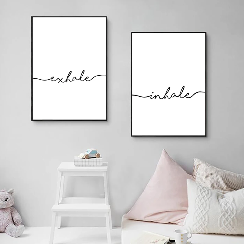 Минималистичный скандинавский черно белый постер на выдохе печать холсте