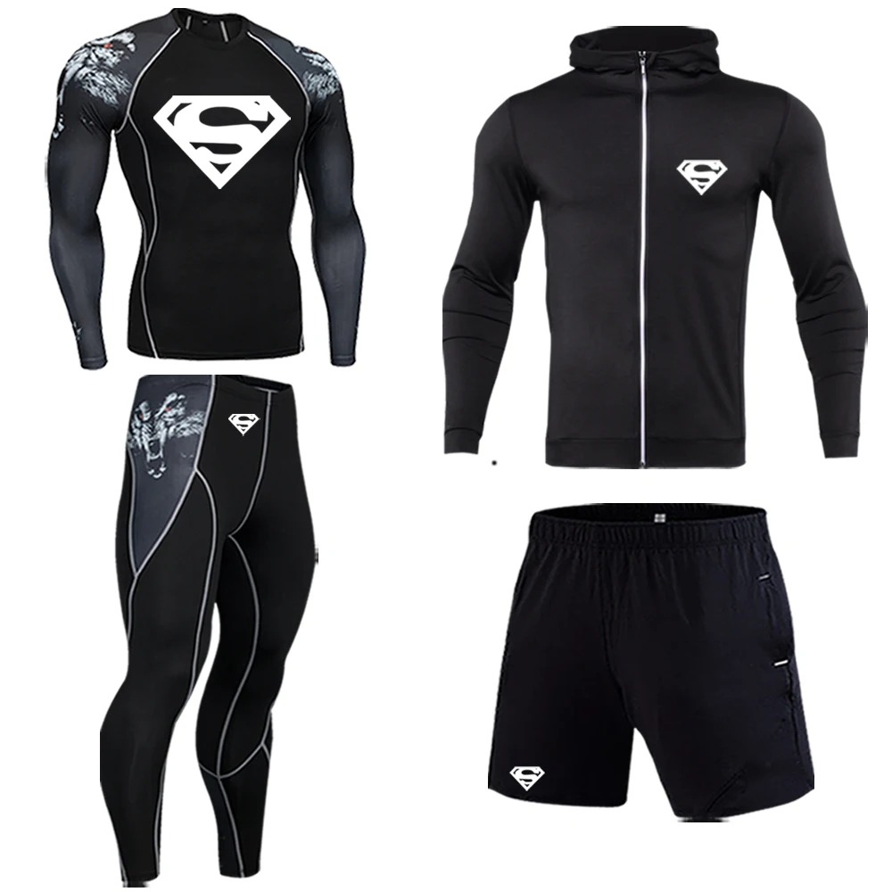 Brand high quality fashion men's suit sports compression tights MMA thermal underwear Rashgard men's quick-drying jogging suit