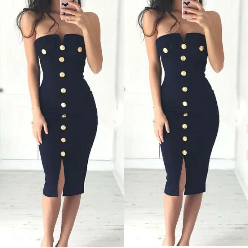 

Fashion Women's Bandage Bodycon Sleeveless V Neck Party Cocktail Pencil Midi Dress