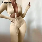 Lygens 2021 осенний однотонный бандажный комбинезон на шнуровке с длинным рукавом, женская мода, уличная одежда, сексуальные наряды для клувечерние