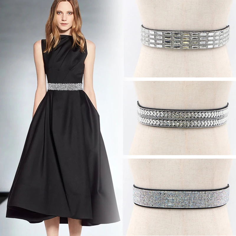 

Woman Waist Belt Fashion Shiny Belt Handmade Rhinestone Inlaid Elastic For Women Dresses Coat Shirt Wide Waistband Sashes