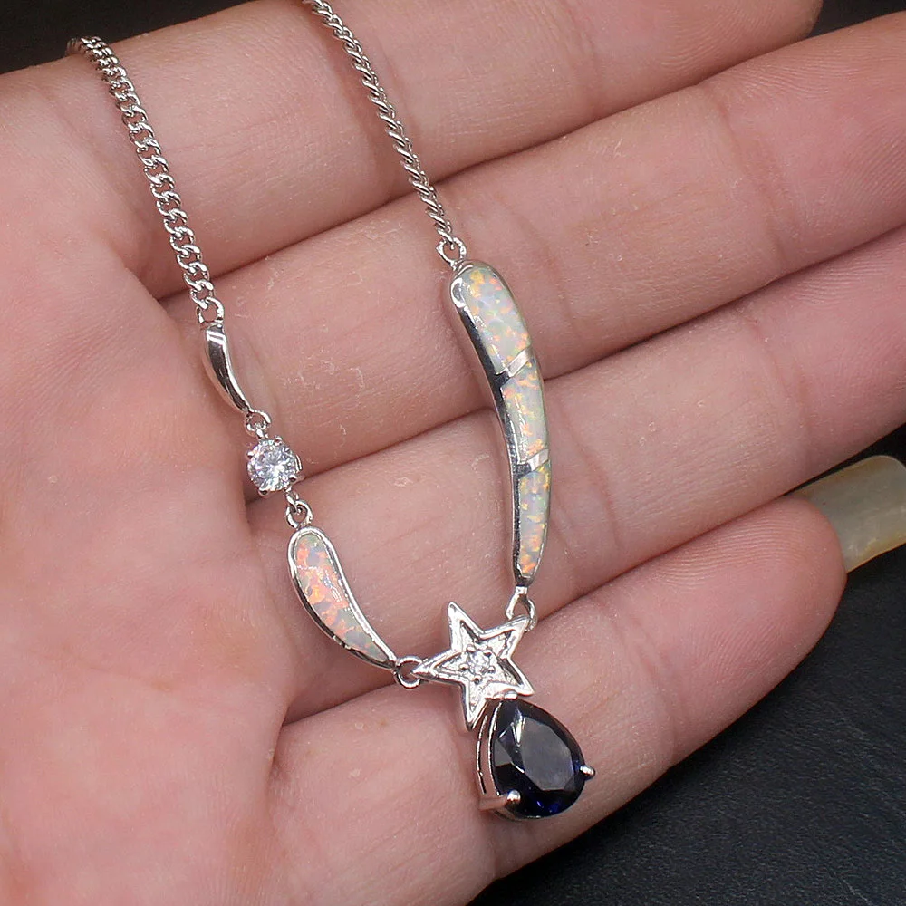 Online Hermosa De Piedras Preciosas Naturales Precioso ópalo Blanco Zafiro Amuletos De Zirconio De 925 Collar De Cadena De Plata Para Las Mujeres, Las Niñas 20214573