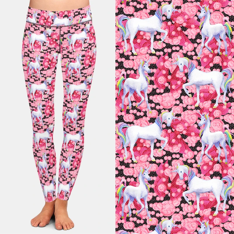 LETSFIND 2021 Women Casual Pants 3D Elegant Unicorns Print High Waist Stretch  Full Leggings Girls Leggings