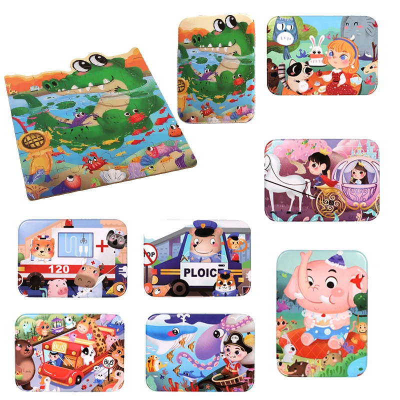 

Деревянная головоломка для детей, деревянная головоломка для детей, образовательный рождественский подарок, Мультяшные животные, головоло...