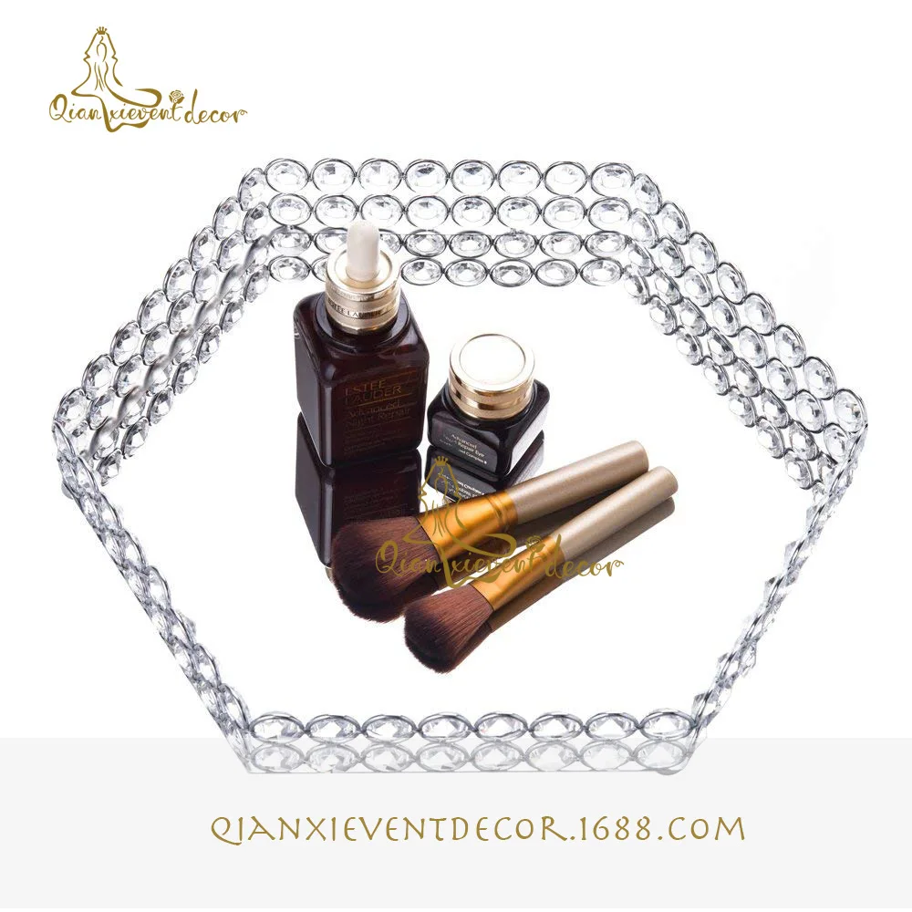 Золотой шестигранный металлический зеркальный поднос хрустальная подставка для