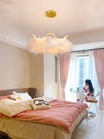 nordic net red feather lamp bedroom chandelier warm and romantic ins girl creative crown simple childrens room lamps