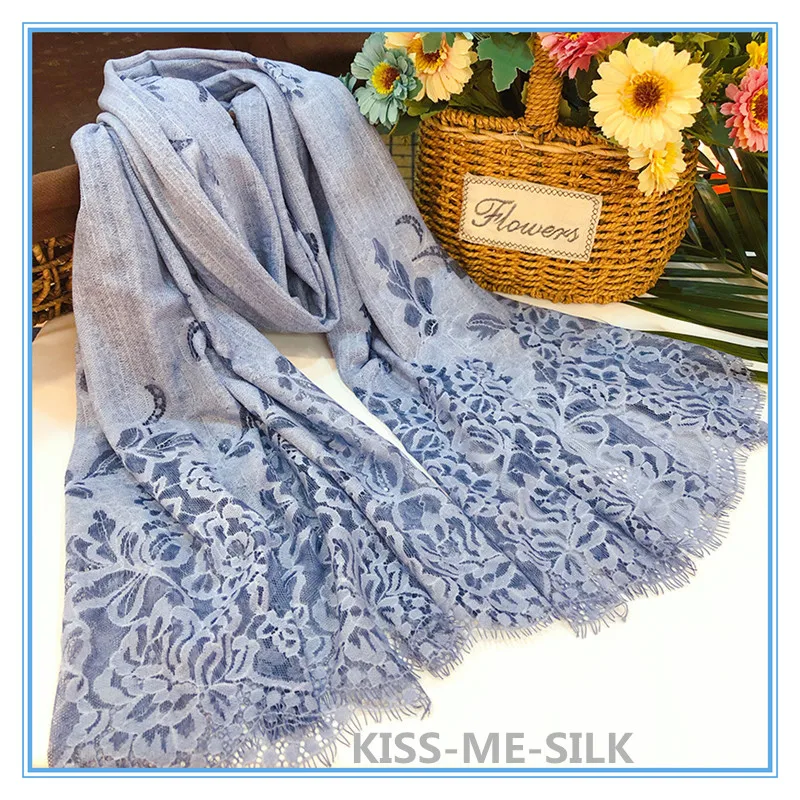 

KMS Classic blended wool silk lace scarf shawl high-end fashion scarf shawl Autumn winter for Girl Lady Women 45*175cm