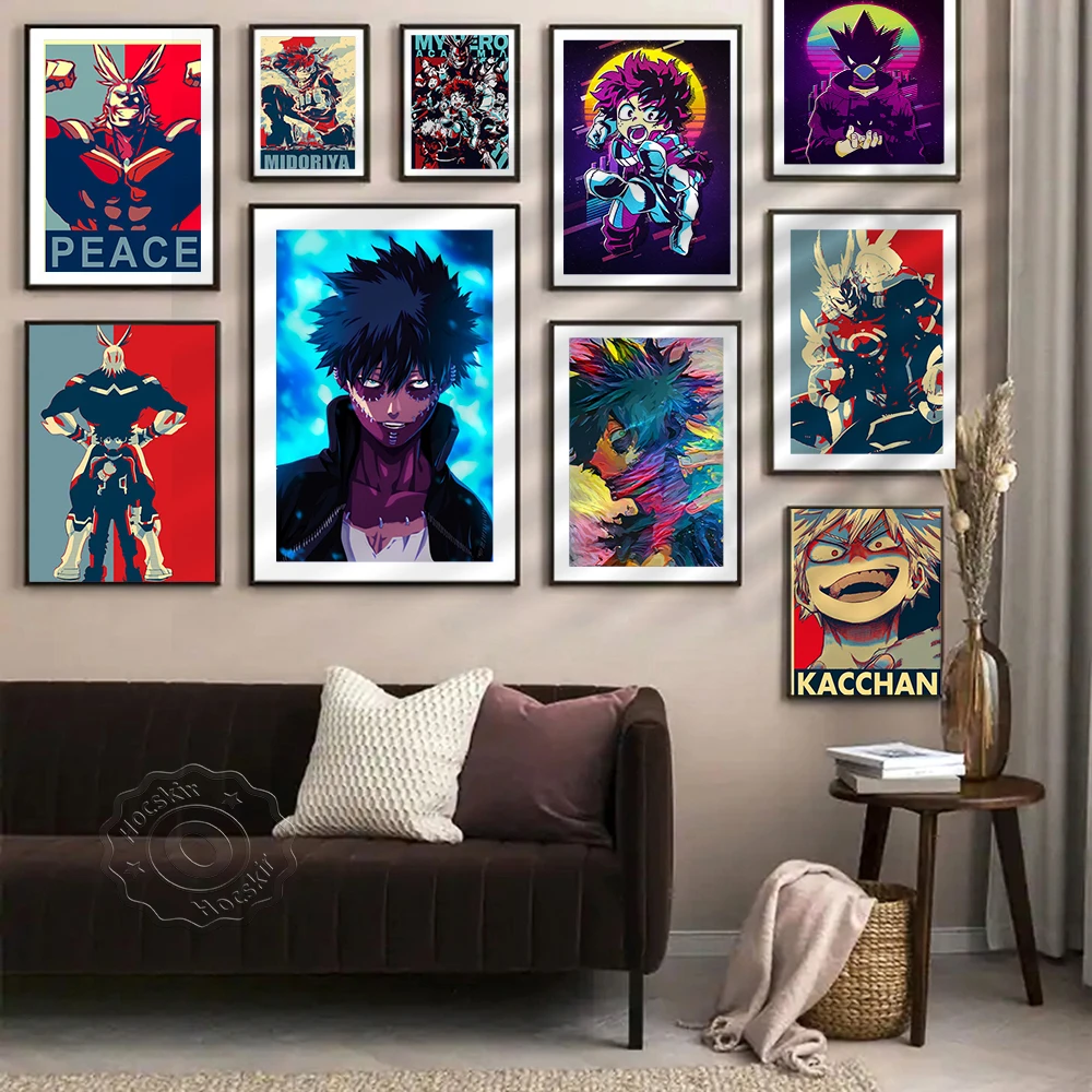 

Janpnese Anime My Hero Academia Retro Posters Wall Art Character Role Pictures Prints Canvas Wall Stickers Kids Room Home Decor