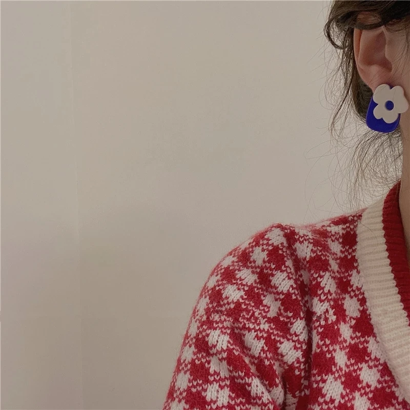 2021 модные синие серьги-гвоздики с глазурью в форме цветка тюльпаны