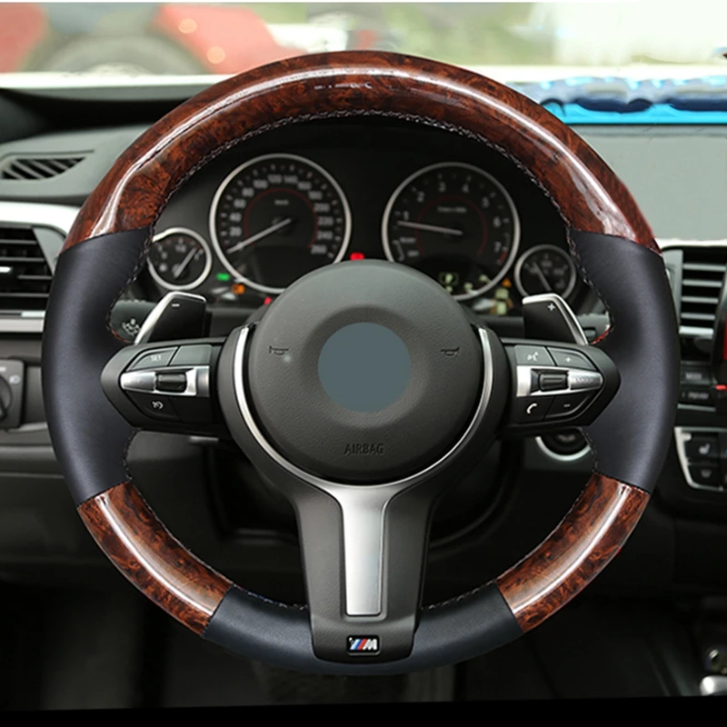 black genuine leather suede car steering wheel cover for bmw m sport f30 f31 f34 x1 f07 x2 f10 f11 f25 f32 f33 f36 x3 f39 f48 free global shipping