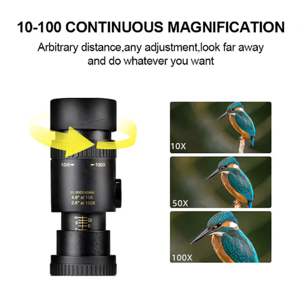 

4K 10-300X40mm Super Telephoto Zoom Monocular Telescope Portable Spyglass Zoom High Quality Hunting Travel Outdoor Sports Tool
