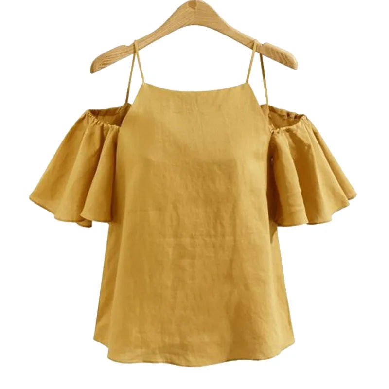 Plus Size Strap Ruffle Off The Shoulder Solid Green Sweet Blouse 4XL 5XL Korean Cold Blouses Shirts For Women | Женская одежда