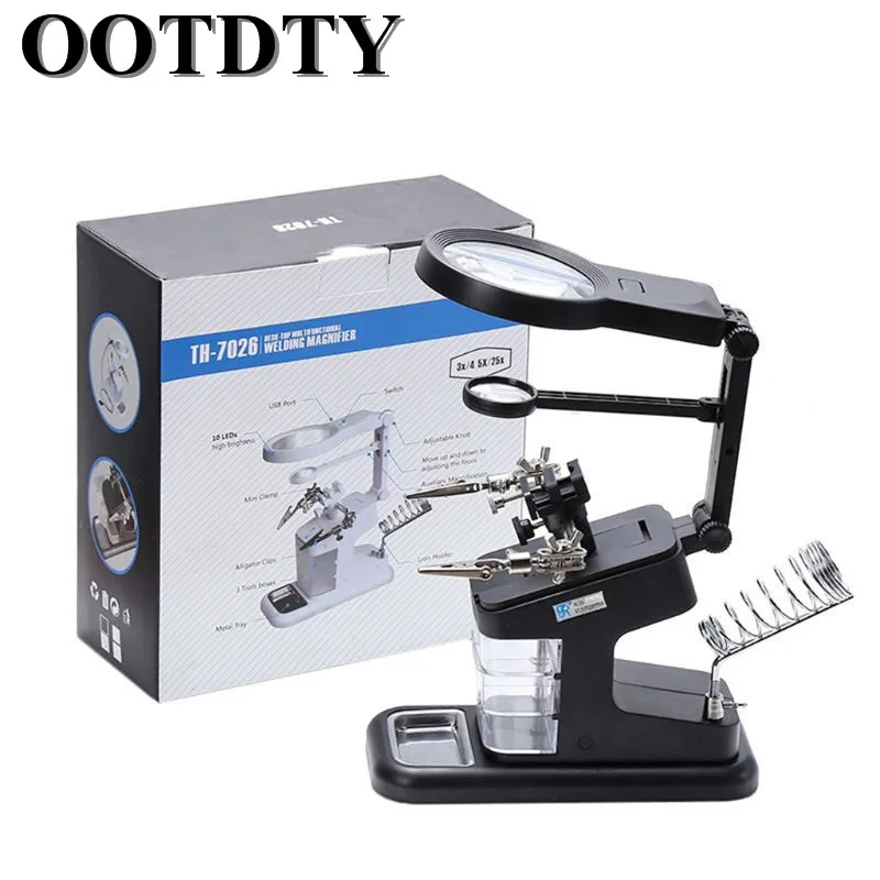 

Multifunctional 3X/4.5X/25X Welding Magnifying Glass LED Light Auxiliary Clip Loupe Desktop Soldering Iron Repair Tool 63HF