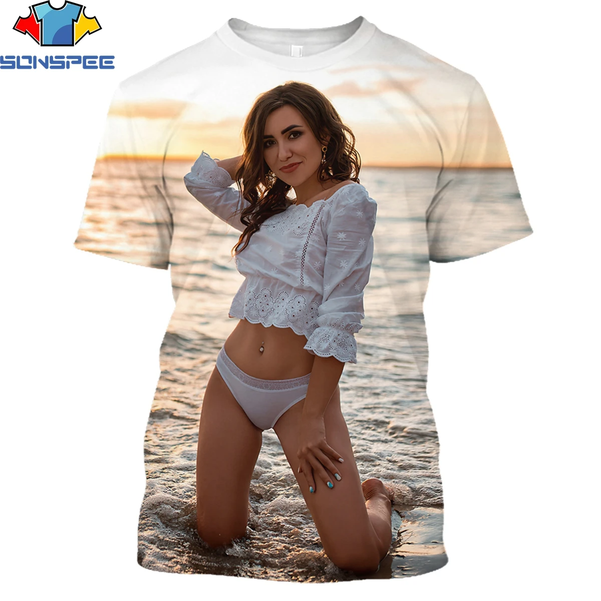 

SONSPEE Summer Beach Sexy Bikini Model Goddess Print Shirt 3D Men Women T-shirt Fashion Street Oversize T-shirts Man Clothing