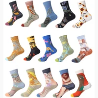 art oil painting womens socks european and american fashion trend personality interesting animal and vegetable pattern socks