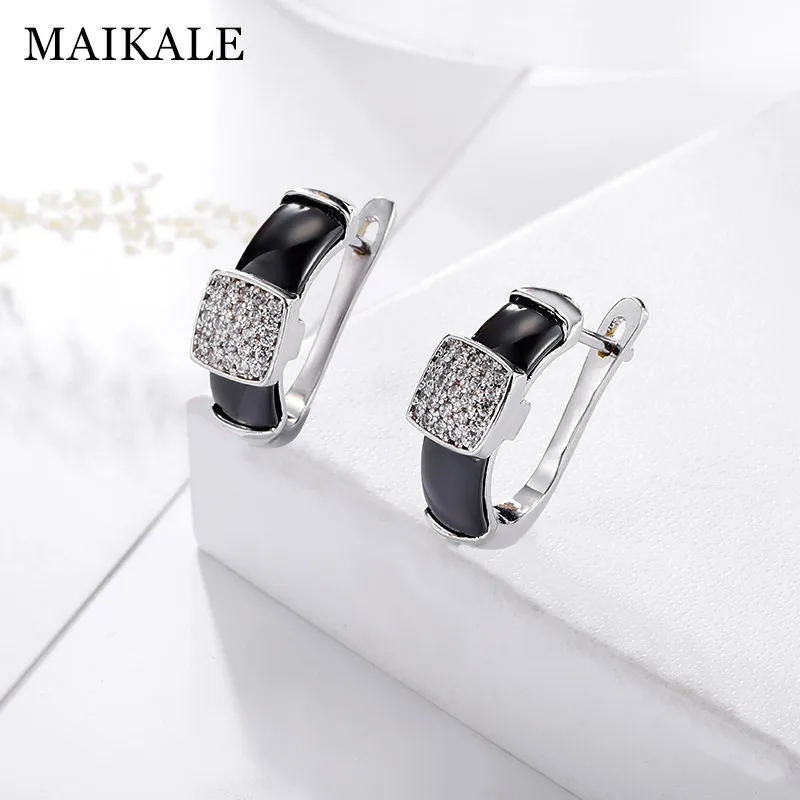 

Женские простые серьги-гвоздики MAIKALE, классические квадратные медные и керамические серьги с кубиками циркона, подарочные серьги с золотым ...